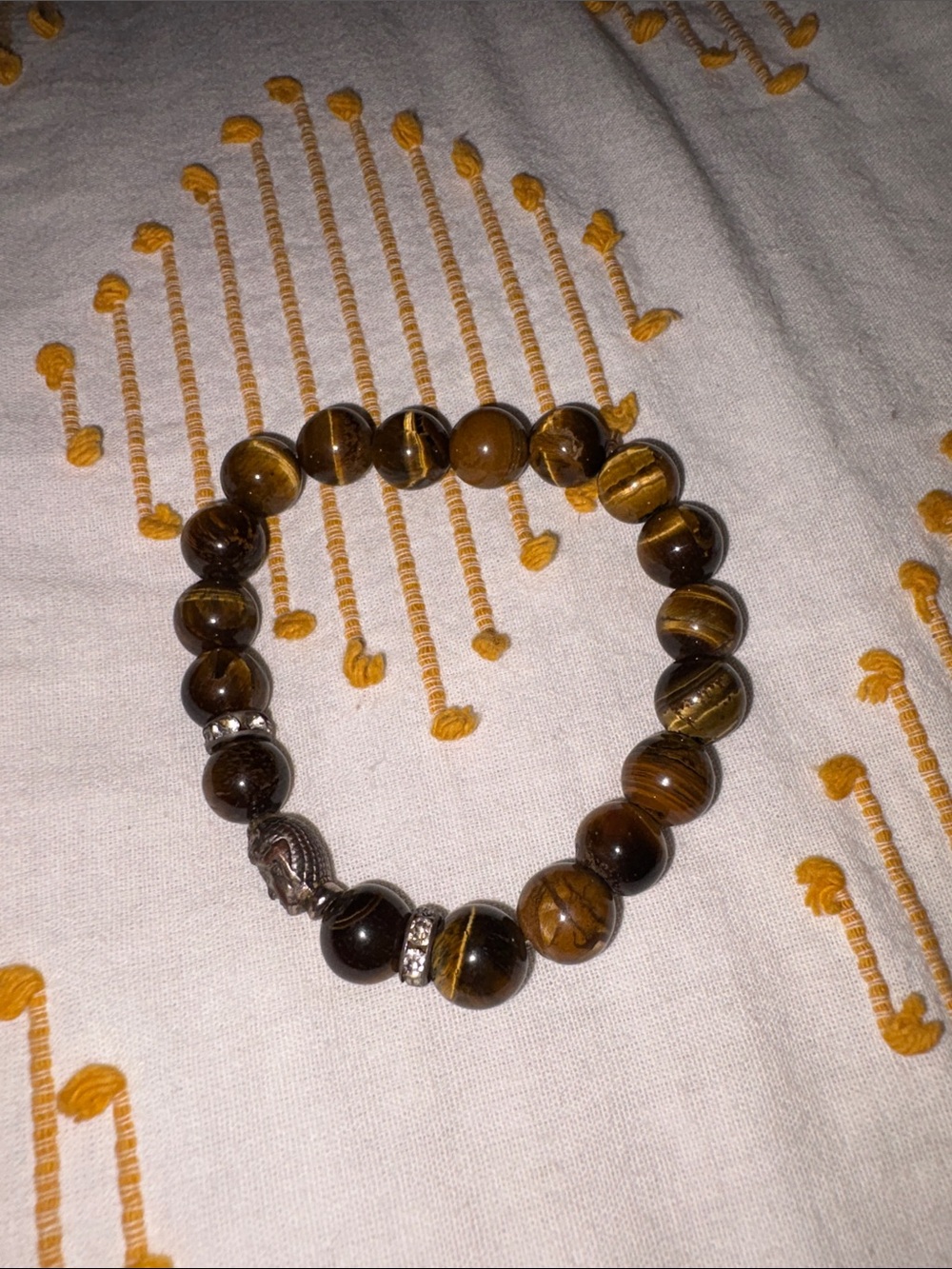 Tiger's Eye Beaded Stretch Bracelet with Silver Accents